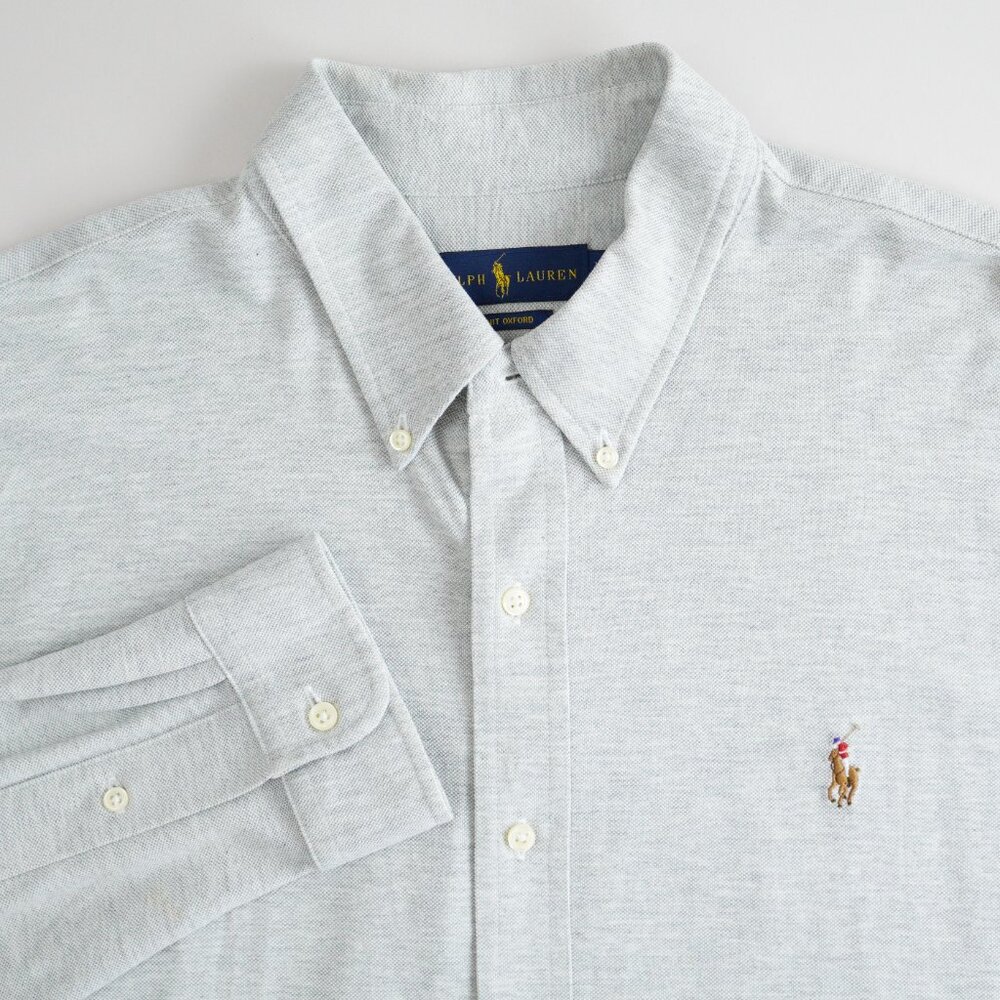 Ralph Lauren Knit Oxford Shirt Button Down Long Sleeve Cotton Mesh Mens Size XL